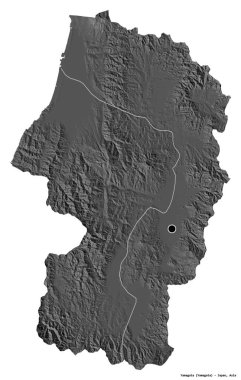 Japonya 'nın başkenti Yamagata' nın beyaz arka planda izole edilmiş hali. Çift seviyeli yükseklik haritası. 3B görüntüleme