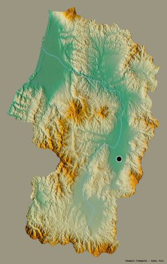 Japonya 'nın başkenti Yamagata' nın katı renk arkaplanı ile izole edilmiş hali. Topografik yardım haritası. 3B görüntüleme