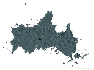 Japonya 'nın başkenti Yamaguchi' nin beyaz arka planda izole edilmiş hali. Renkli yükseklik haritası. 3B görüntüleme