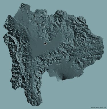 Japonya 'nın başkenti Yamanashi' nin katı renk arkaplanı ile izole edilmiş hali. Renkli yükseklik haritası. 3B görüntüleme