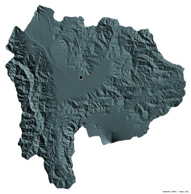 Japonya 'nın başkenti Yamanashi' nin beyaz arka planda izole edilmiş hali. Renkli yükseklik haritası. 3B görüntüleme