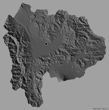 Japonya 'nın başkenti Yamanashi' nin katı renk arkaplanı ile izole edilmiş hali. Çift seviyeli yükseklik haritası. 3B görüntüleme