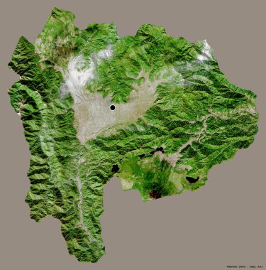 Japonya 'nın başkenti Yamanashi' nin katı renk arkaplanı ile izole edilmiş hali. Uydu görüntüleri. 3B görüntüleme