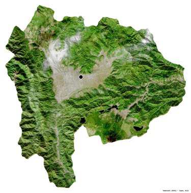 Japonya 'nın başkenti Yamanashi' nin beyaz arka planda izole edilmiş hali. Uydu görüntüleri. 3B görüntüleme