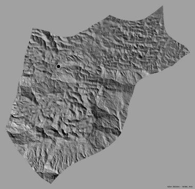 Ürdün 'ün Ajlun eyaleti, başkenti katı renk arkaplanı ile izole edilmiştir. Çift seviyeli yükseklik haritası. 3B görüntüleme