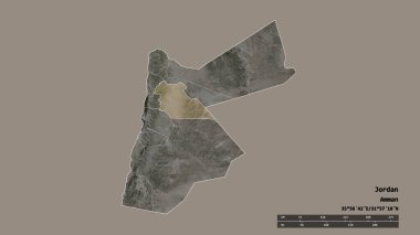 Ürdün 'ün, başkenti, ana bölgesel bölümü ve ayrılmış Amman bölgesiyle deforme olmuş hali. Etiketler. Uydu görüntüleri. 3B görüntüleme