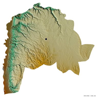 Beyaz arka planda başkenti izole edilmiş, Ürdün 'ün Irbid eyaleti. Topografik yardım haritası. 3B görüntüleme