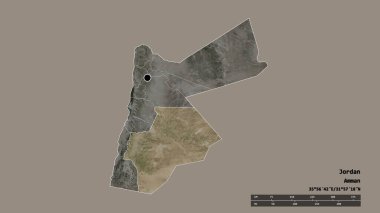 Ürdün 'ün, başkenti, ana bölgesel bölümü ve ayrılan Ma' an bölgesi ile biçimlendirilmiş hali. Etiketler. Uydu görüntüleri. 3B görüntüleme
