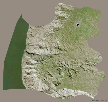Ürdün 'ün Madaba eyaleti, başkenti katı renk arkaplanı ile izole edilmiştir. Uydu görüntüleri. 3B görüntüleme