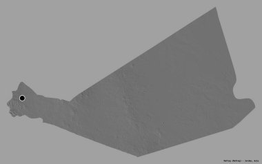 Ürdün 'ün başkenti Mafraq' ın katı renk arkaplanı ile izole edilmiş şeklidir. Çift seviyeli yükseklik haritası. 3B görüntüleme