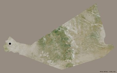 Ürdün 'ün başkenti Mafraq' ın katı renk arkaplanı ile izole edilmiş şeklidir. Uydu görüntüleri. 3B görüntüleme