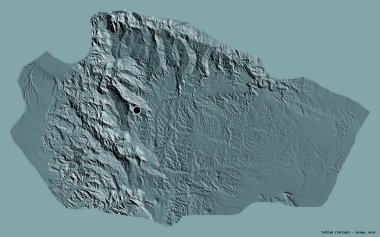 Ürdün 'ün Tafilah eyaleti, başkenti katı renk arkaplanı ile izole edilmiştir. Renkli yükseklik haritası. 3B görüntüleme