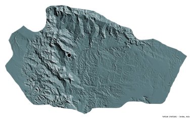 Ürdün 'ün başkenti Tafilah' ın beyaz arka planda izole edilmiş hali. Renkli yükseklik haritası. 3B görüntüleme