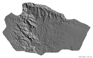 Ürdün 'ün başkenti Tafilah' ın beyaz arka planda izole edilmiş hali. Çift seviyeli yükseklik haritası. 3B görüntüleme