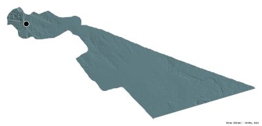 Ürdün 'ün Zerkava bölgesi, başkenti beyaz arka planda izole edilmiştir. Renkli yükseklik haritası. 3B görüntüleme