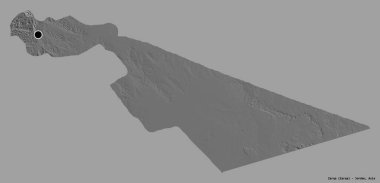 Ürdün 'ün Zerkava bölgesi, başkenti katı bir renk arkaplanı ile izole edilmiştir. Çift seviyeli yükseklik haritası. 3B görüntüleme