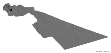 Ürdün 'ün Zerkava bölgesi, başkenti beyaz arka planda izole edilmiştir. Çift seviyeli yükseklik haritası. 3B görüntüleme