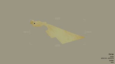 Zerka bölgesi, Ürdün vilayeti, jeoreferatlı bir sınır kutusunda sağlam bir arka planda izole edilmiş. Etiketler. Topografik yardım haritası. 3B görüntüleme