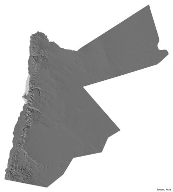 Ürdün 'ün beyaz arka planda izole edilmiş başkenti. Çift seviyeli yükseklik haritası. 3B görüntüleme