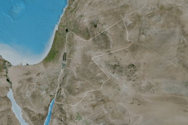 Ülke sınırları, uluslararası ve bölgesel sınırları olan Ürdün 'ün genişletilmiş bölgesi. Uydu görüntüleri. 3B görüntüleme
