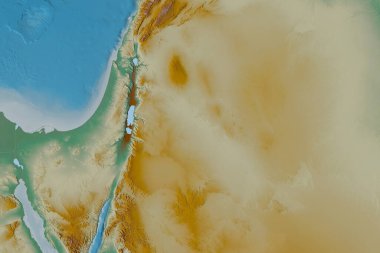 Ürdün 'ün genişletilmiş bölgesi. Topografik yardım haritası. 3B görüntüleme
