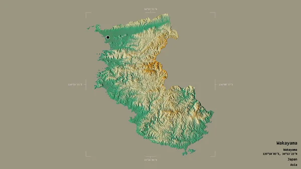 日本县和山市的一个地区 在一个地理参考方块中被隔离在坚实的背景下 地形浮雕图 3D渲染 — 图库照片