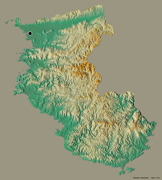 日本の和歌山県の形で その首都はしっかりとした色の背景に隔離されています 地形図 3Dレンダリング — ストック写真