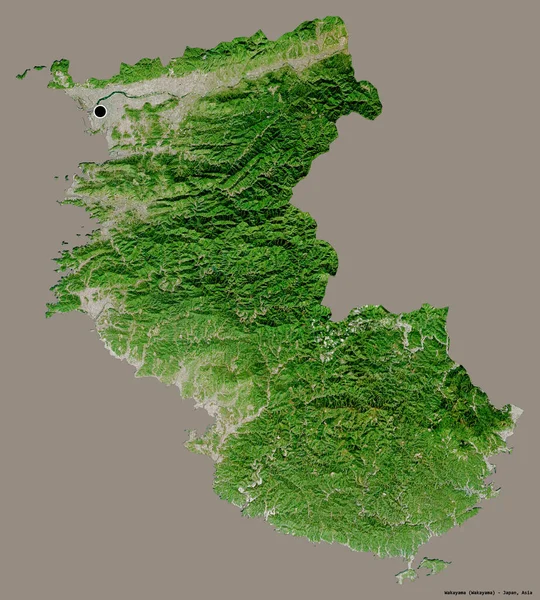 日本の和歌山県の形で その首都はしっかりとした色の背景に隔離されています 衛星画像 3Dレンダリング — ストック写真