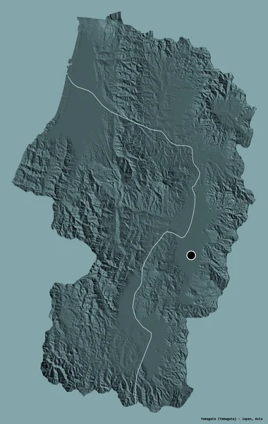 Kształt Yamagaty Prefektury Japonii Jej Kapitałem Odizolowanym Solidnym Tle Koloru — Zdjęcie stockowe
