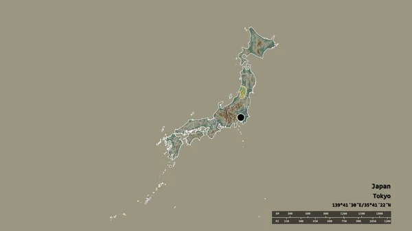 日本以首都 主要区域分部和分裂的山形地区为首都的专制形态 地形浮雕图 3D渲染 — 图库照片
