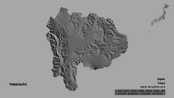 Форма Яманасі Префектура Японії Столицею Ізольованою Твердому Тлі Масштаб Відстаней — стокове фото