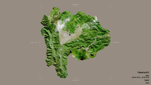 Yamanashi Regionen Japan Isolerad Solid Bakgrund Georefererad Avgränsningsbox Etiketter Satellitbilder — Stockfoto