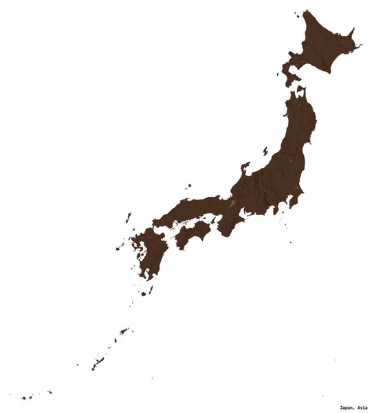 Forma Japón Con Capital Aislado Sobre Fondo Blanco Mapa Elevación — Foto de Stock