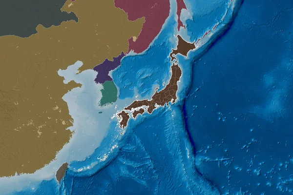 Área Extendida Japón Con Contorno País Fronteras Internacionales Regionales Mapa —  Fotos de Stock