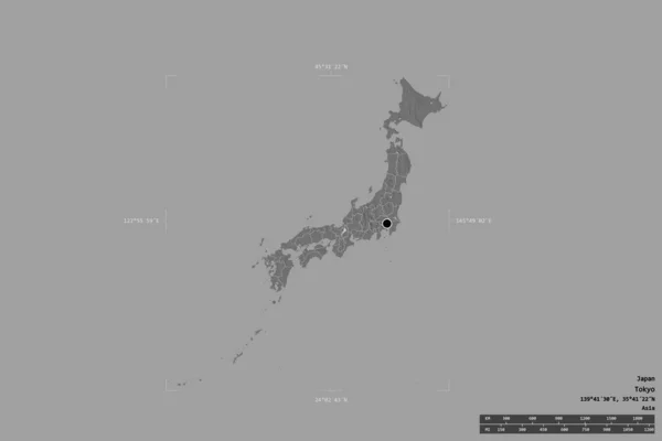Japán Területe Szilárd Háttérrel Elszigetelve Egy Georeferált Határoló Dobozban Regionális — Stock Fotó