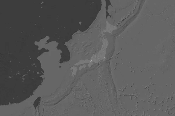Forma Japón Separada Por Desaturación Las Áreas Vecinas Mapa Elevación —  Fotos de Stock