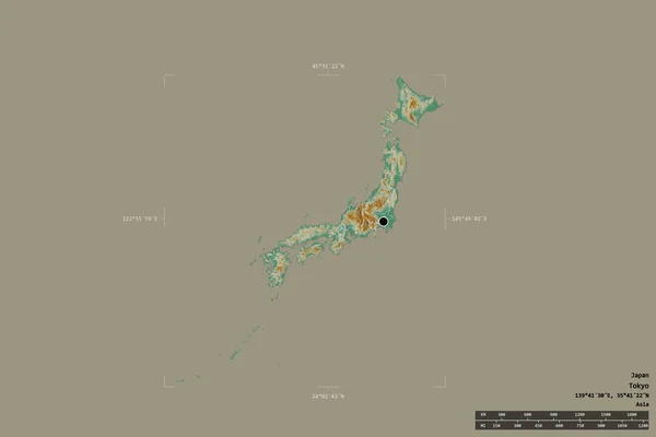 Área Japão Isolada Fundo Sólido Uma Caixa Delimitadora Georreferenciada Divisão — Fotografia de Stock