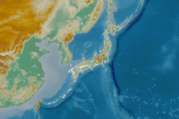 日本概况的扩展区域 地形浮雕图 3D渲染 — 图库照片