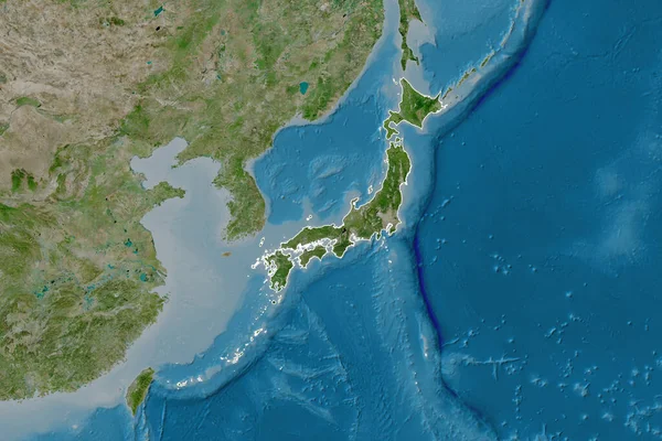 日本概况的扩展区域 卫星图像 3D渲染 — 图库照片