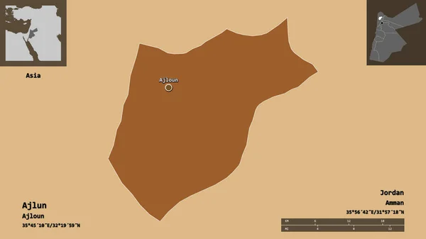 Kształt Ajlun Prowincja Jordania Jej Stolica Skala Odległości Zapowiedzi Etykiety — Zdjęcie stockowe