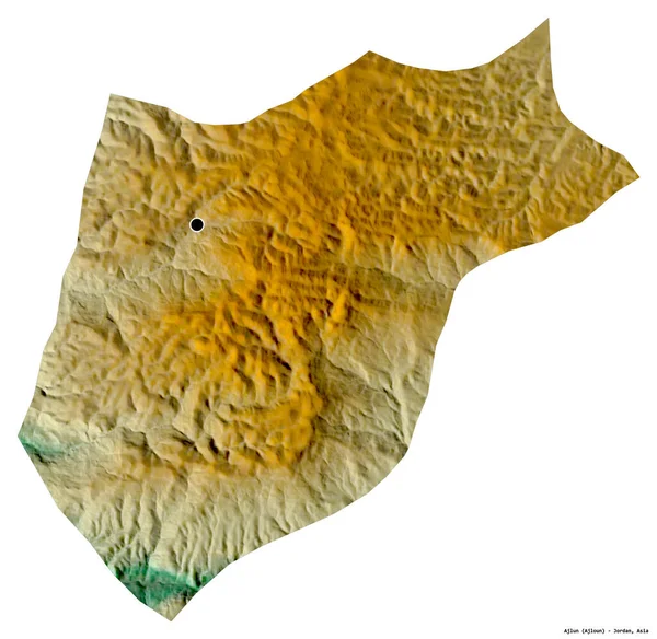 Shape Ajlun Province Jordan Its Capital Isolated White Background Topographic — Stock Photo, Image