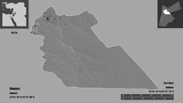 Formen Amman Provinsen Jordanien Och Dess Huvudstad Avståndsskala Förhandsvisningar Och — Stockfoto