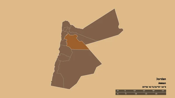 Desaturerad Form Jordanien Med Dess Huvudstad Huvudsakliga Regionala Indelning Och — Stockfoto