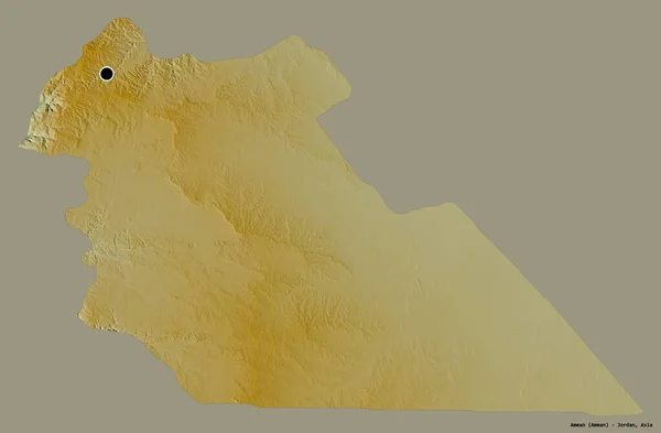 ヨルダンの州 アンマンの形は その首都はしっかりとした色の背景に隔離されています 地形図 3Dレンダリング — ストック写真