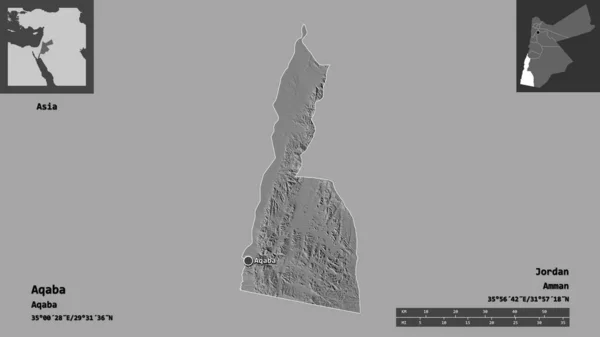 Forma Aqaba Provincia Jordania Capital Escala Distancia Vistas Previas Etiquetas — Foto de Stock