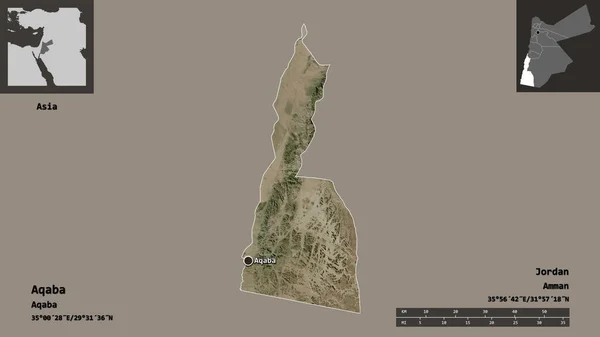 Shape Aqaba Province Jordan Its Capital Distance Scale Previews Labels — Stock Photo, Image