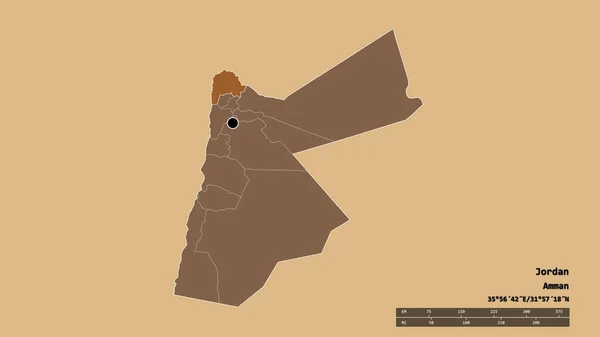 Forma Dessaturada Jordânia Com Sua Capital Principal Divisão Regional Área — Fotografia de Stock