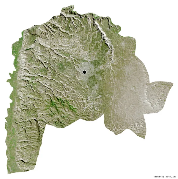 ヨルダンの州であるイルビドの形で 首都は白い背景に孤立しています 衛星画像 3Dレンダリング — ストック写真