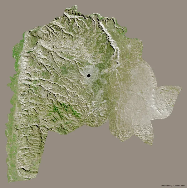 ヨルダンの州 イルビドの形状は その首都はしっかりとした色の背景に隔離されています 衛星画像 3Dレンダリング — ストック写真
