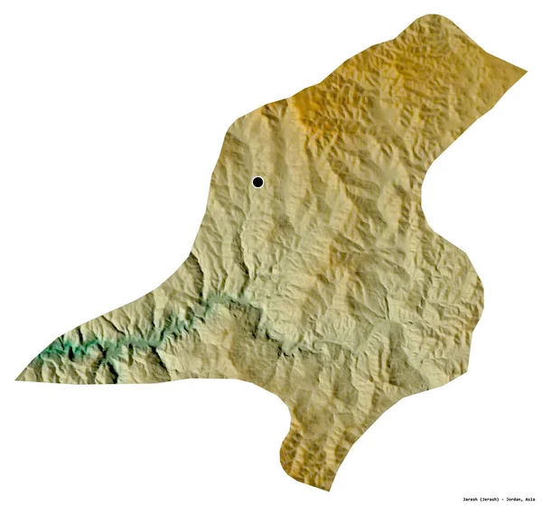 ヨルダンの州ジャラシュの形で その首都は白い背景に隔離されています 地形図 3Dレンダリング — ストック写真